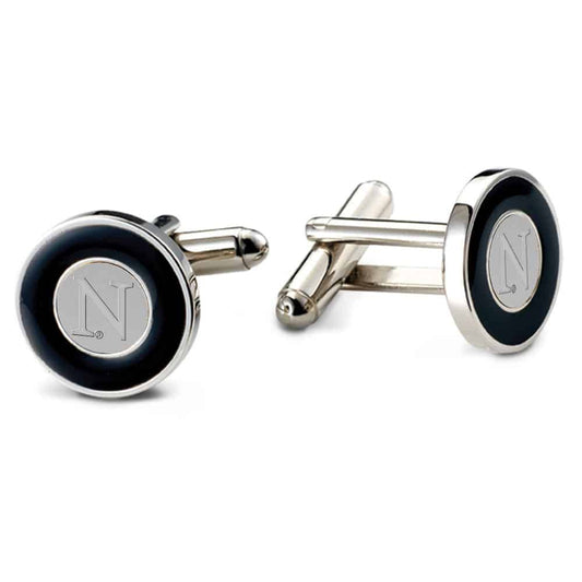 Northwestern University Wildcats Silver Medallion Polished Silvertone Cufflinks with Black Enamel