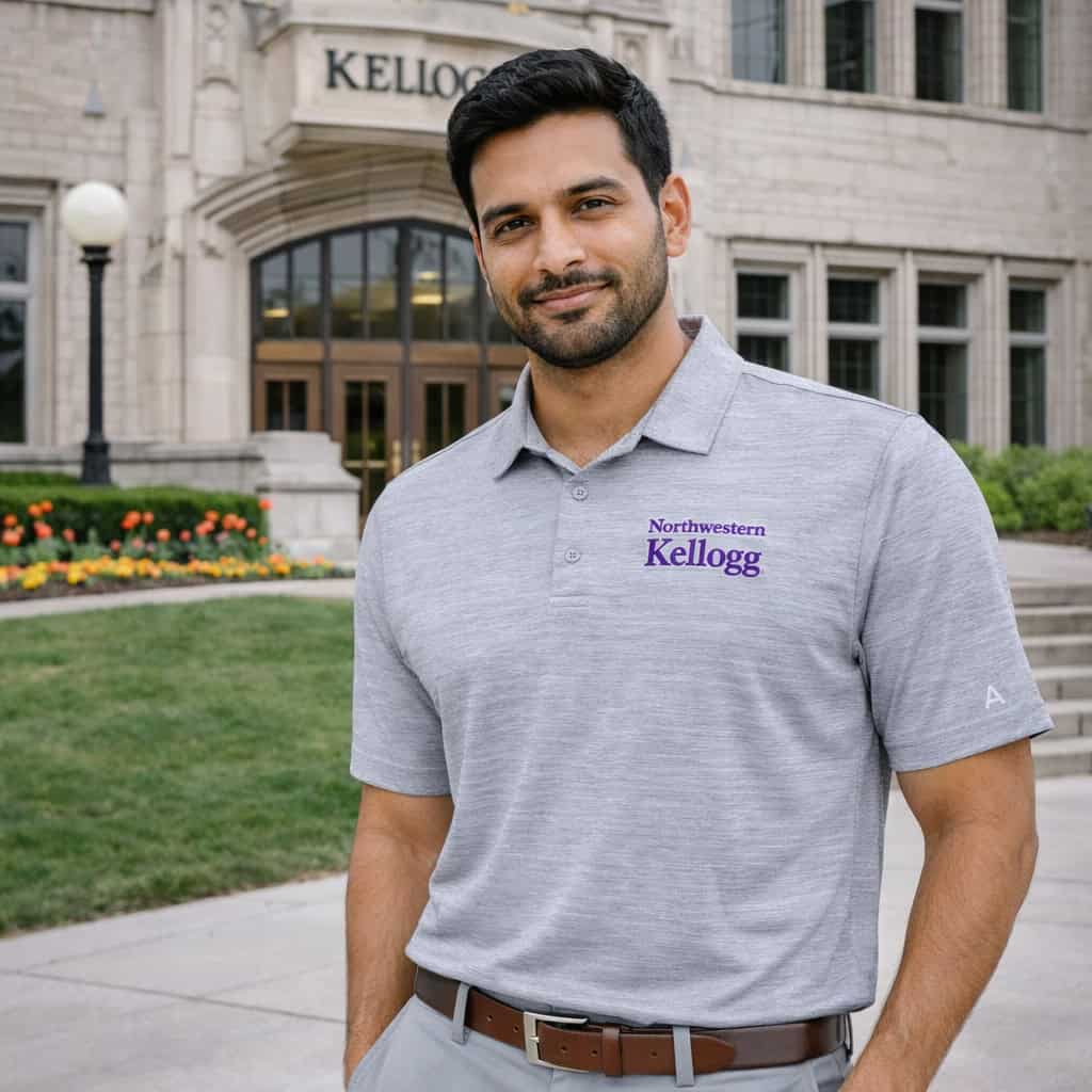 Northwestern I Kellogg Antigua Men's Layout Skyscraper Heather Polo Shirt
