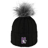 Northwestern University Wildcats Adult ALPS Black Knit Cuff Hat With Faux Fur Pom