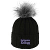 Northwestern I Kellogg Alps Black Knit Cuff Hat with Flux Fur Pom