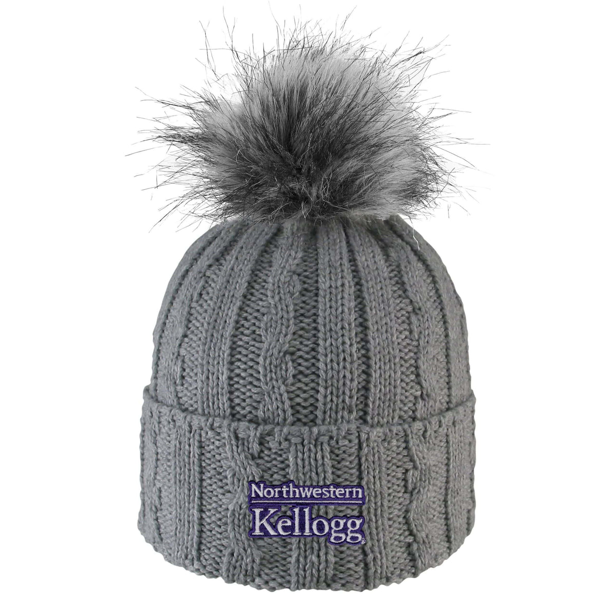 Northwestern I Kellogg Alps Light Heather Knit Cuff Hat with Flux Fur Pom