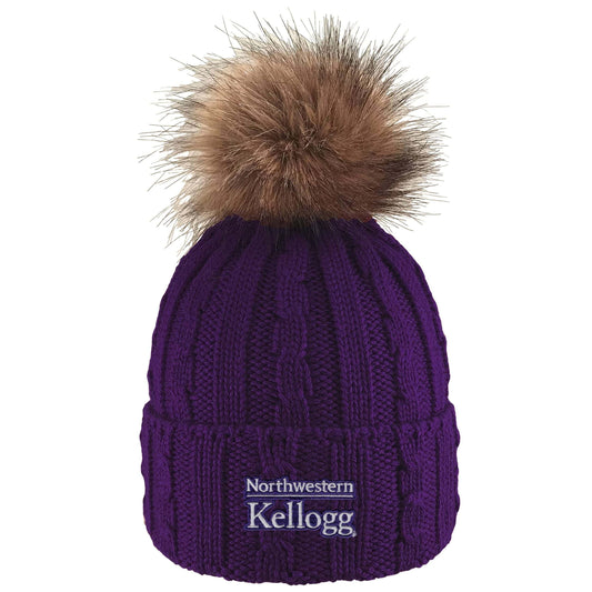 Northwestern I Kellogg Alps Purple Knit Cuff Hat with Flux Fur Pom