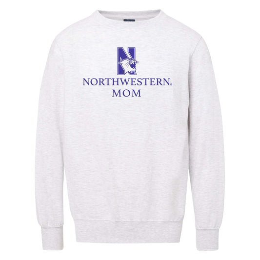 Northwestern University Wildcats Men's MV Fundamental Fleece Marble Heather Crewneck Sweatshirt with Northwestern Mom & N-Cat Design