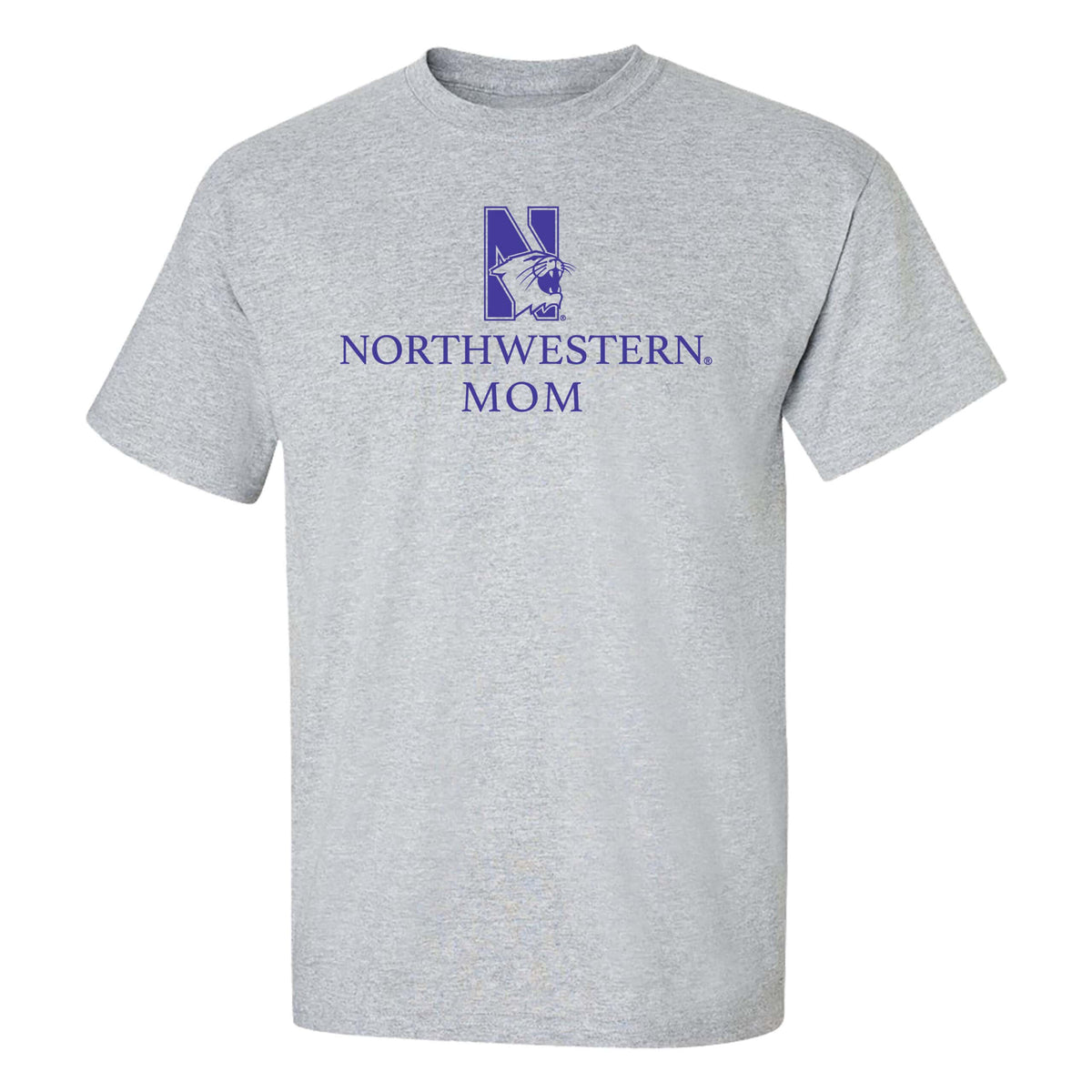 Northwestern University Wildcats Men's MV Heather Grey Classic Tee with Northwestern Mom & N-Cat Design