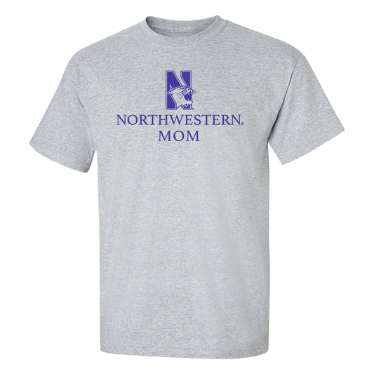 Northwestern University Wildcats Men's MV Heather Grey Classic Tee with Northwestern Mom & N-Cat Design