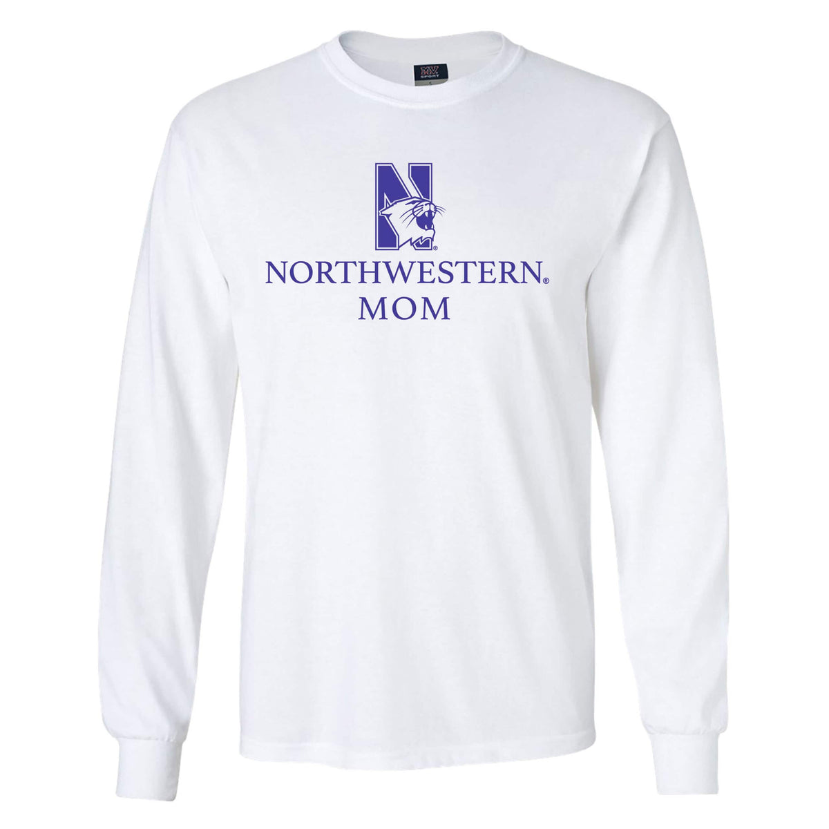 Northwestern University Wildcats Men's MV White Classic Long Sleeve Tee with Northwestern Mom & N-Cat Design