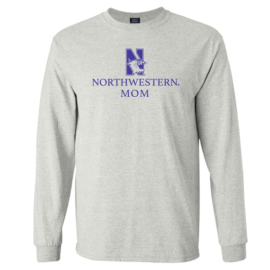 Northwestern University Wildcats Men's MV Marble Heather Classic Long Sleeve Tee with Northwestern Mom & N-Cat Design
