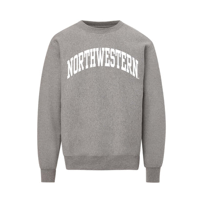 Northwestern University Wildcats Men's MV Pro-Weave Super-Heavy Graphite Crewneck Sweatshirt with One Color Arch Design In white