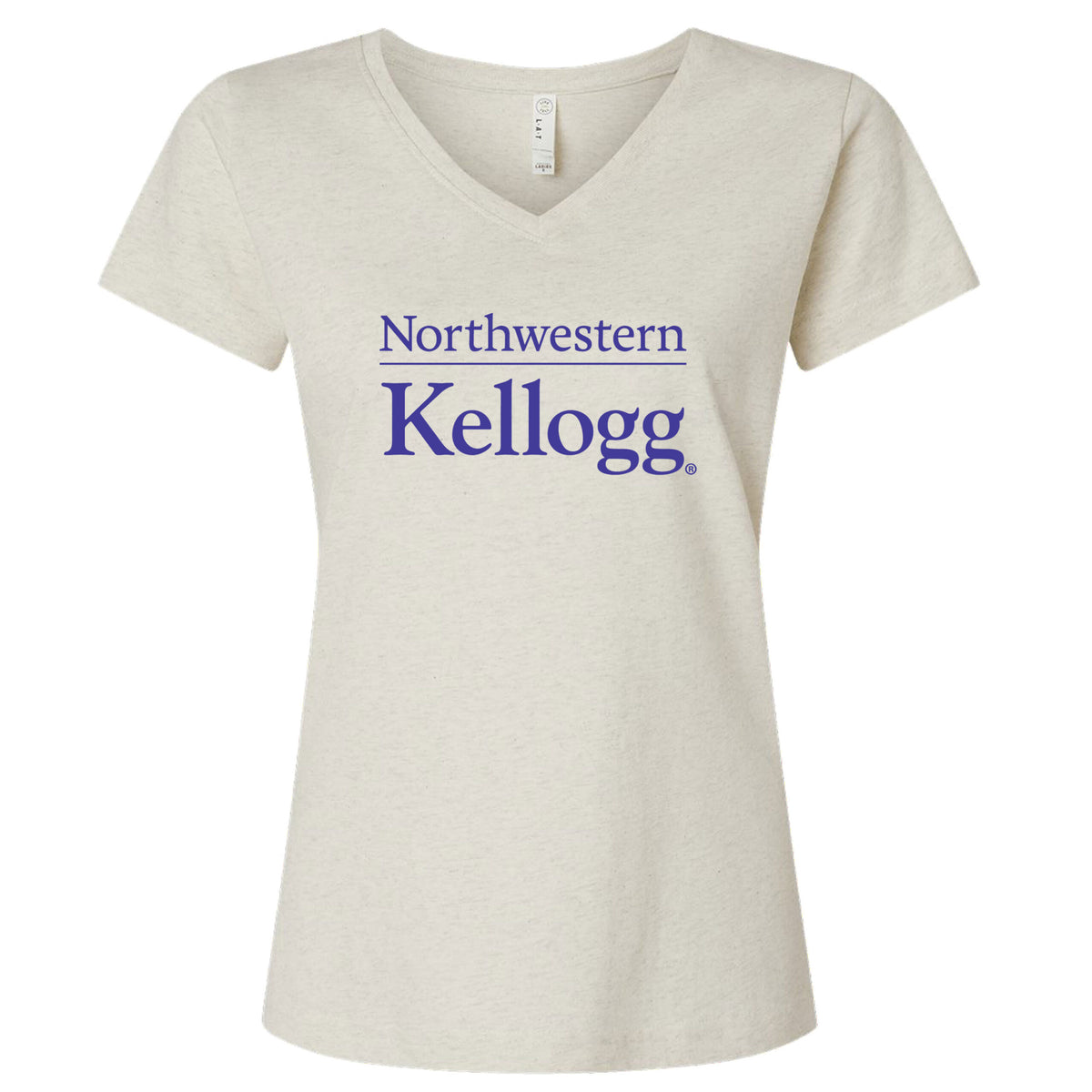 Northwestern I Kellogg Women's MV LAT Fine Jersey Natural Heather V-Neck Tee Shirt