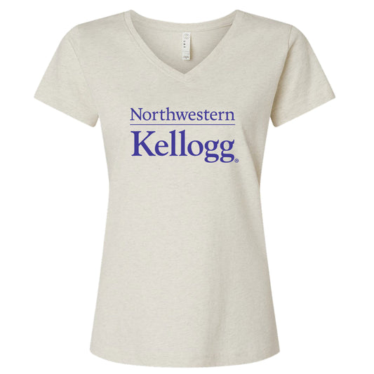 Northwestern I Kellogg Women's MV LAT Fine Jersey Natural Heather V-Neck Tee Shirt