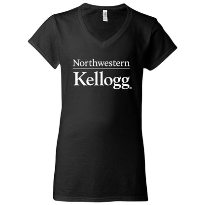 Northwestern I Kellogg Women's MV Softstyle Black V-Neck Tee Shirt