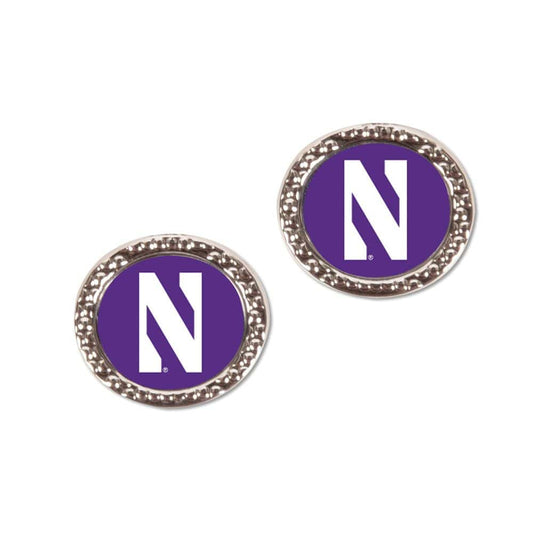 Northwestern University Wildcats Purple Circular Post Clasp Earing with N Design