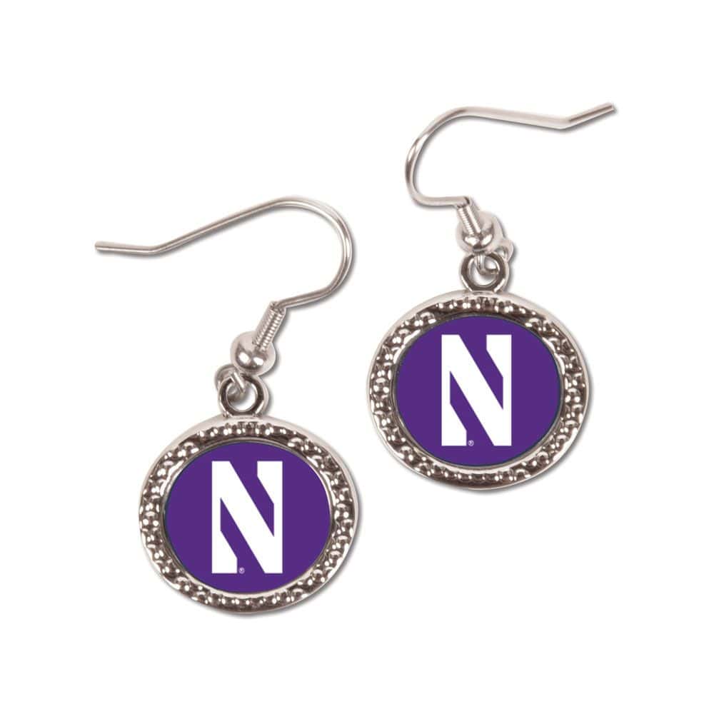 Northwestern University Wildcats Purple Circular Drop Earing and N design