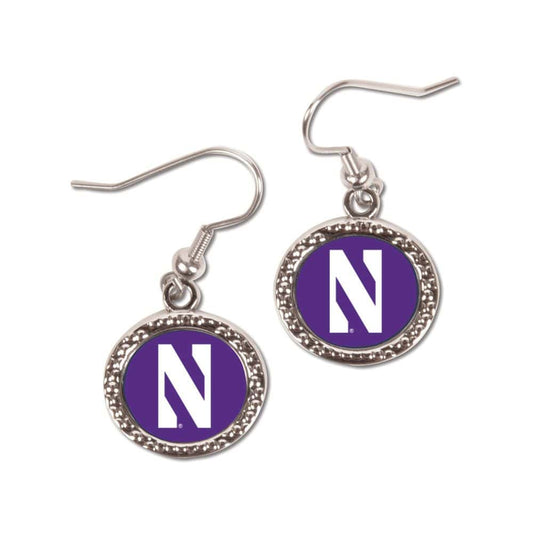 Northwestern University Wildcats Purple Circular Drop Earing and N design
