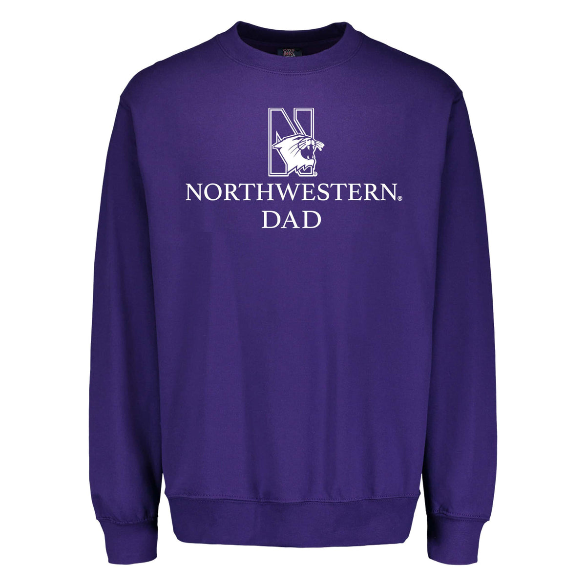 Northwestern University Wildcats Men's MV Fundamental Fleece Purple Crewneck Sweatshirt with Northwestern Dad & N-Cat Design