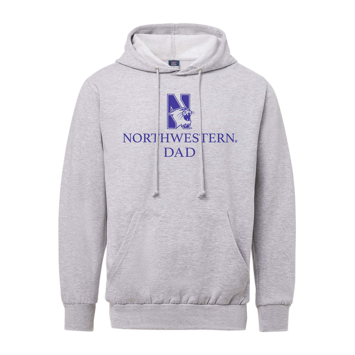 Northwestern University Wildcats Men's MV Fundamental Fleece Heather Grey Hooded Sweatshirt with Northwestern Dad & N-Cat Design
