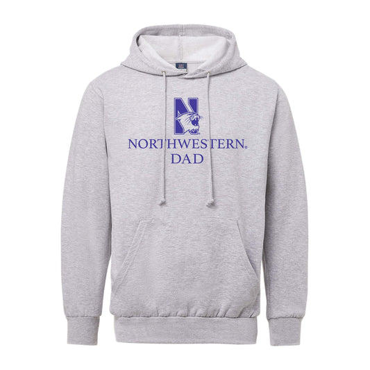 Northwestern University Wildcats Men's MV Fundamental Fleece Heather Grey Hooded Sweatshirt with Northwestern Dad & N-Cat Design