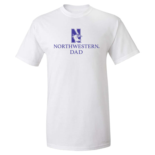 Northwestern University Wildcats Men's MV White Classic Tee with Northwestern Dad & N-Cat Design