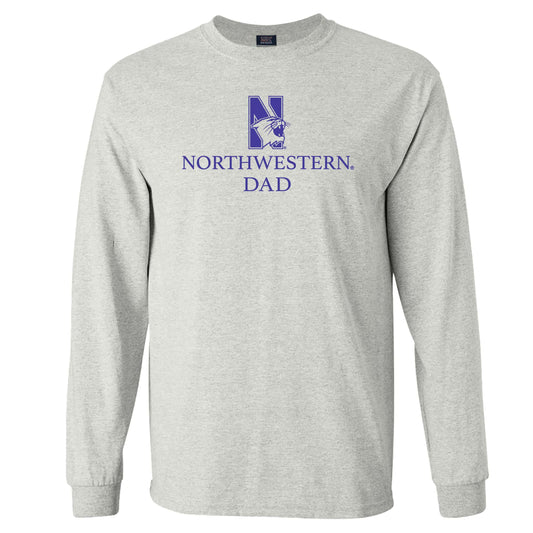 Northwestern University Wildcats Men's MV Marble Heather Classic Long Sleeve Tee with Northwestern Dad & N-Cat Design