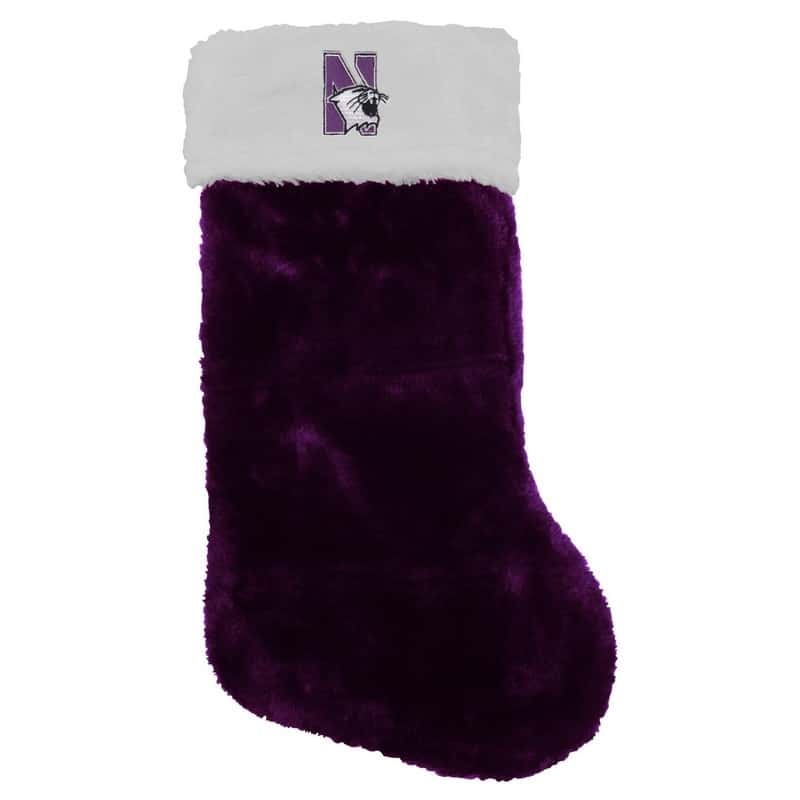 Northwestern University Wildcats Purple Velour Christmas Stocking with N-Cat Design