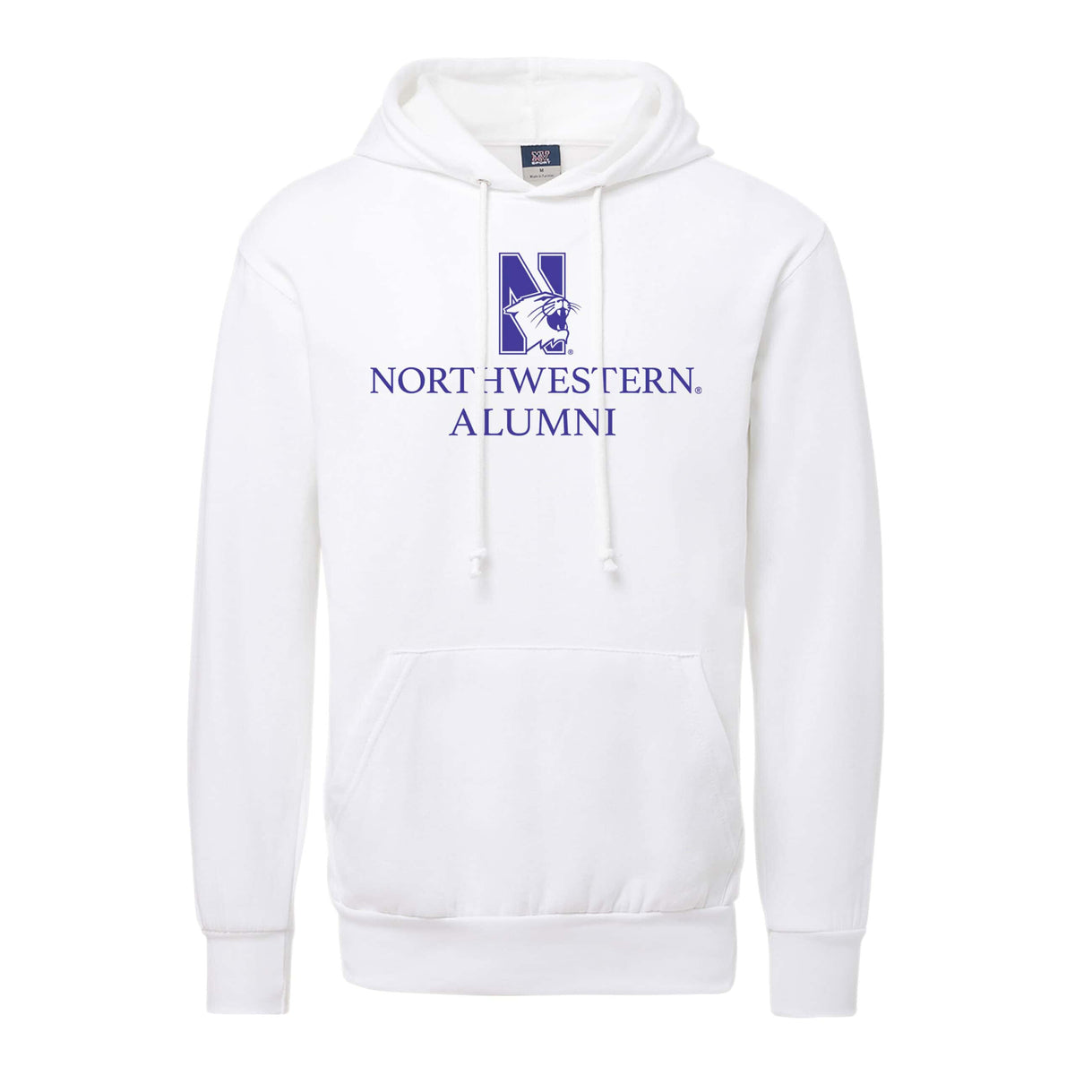 Northwestern University Wildcats Men's MV Fundamental Fleece White Hooded Sweatshirt with Northwestern Alumni & N-Cat Design