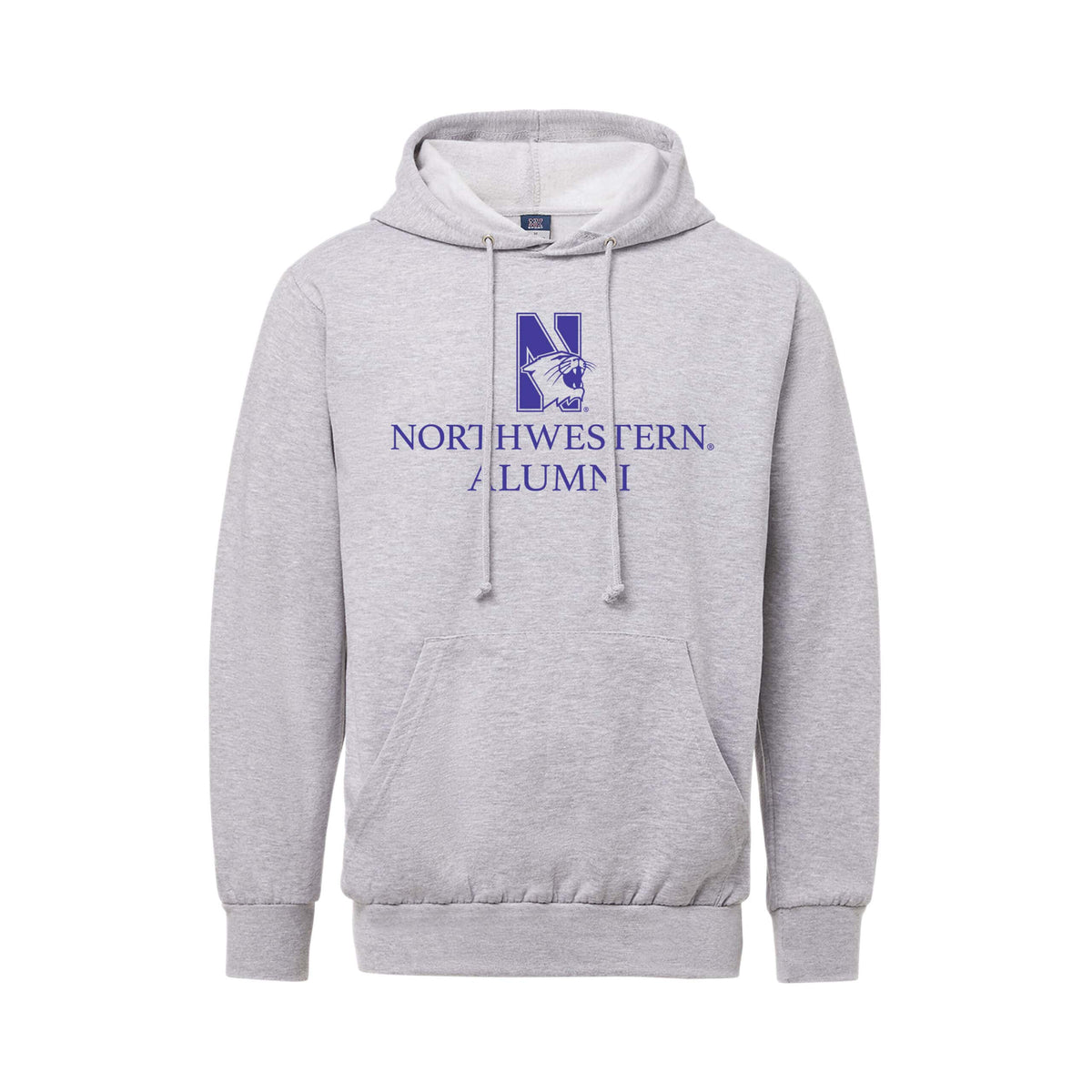 Northwestern University Wildcats Men's MV Fundamental Fleece Heather Grey Hooded Sweatshirt with Northwestern Alumni & N-Cat Design