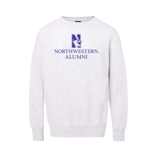 Northwestern University Wildcats Men's MV Fundamental Fleece Marble Heather Crewneck Sweatshirt with Northwestern Alumni & N-Cat Design