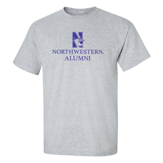 Northwestern University Wildcats Men's MV Heather Grey Classic Tee with Northwestern Alumni & N-Cat Design