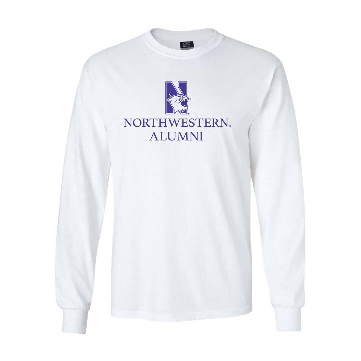 Northwestern University Wildcats Men's MV White Classic Long Sleeve Tee with Northwestern Alumni & N-Cat Design