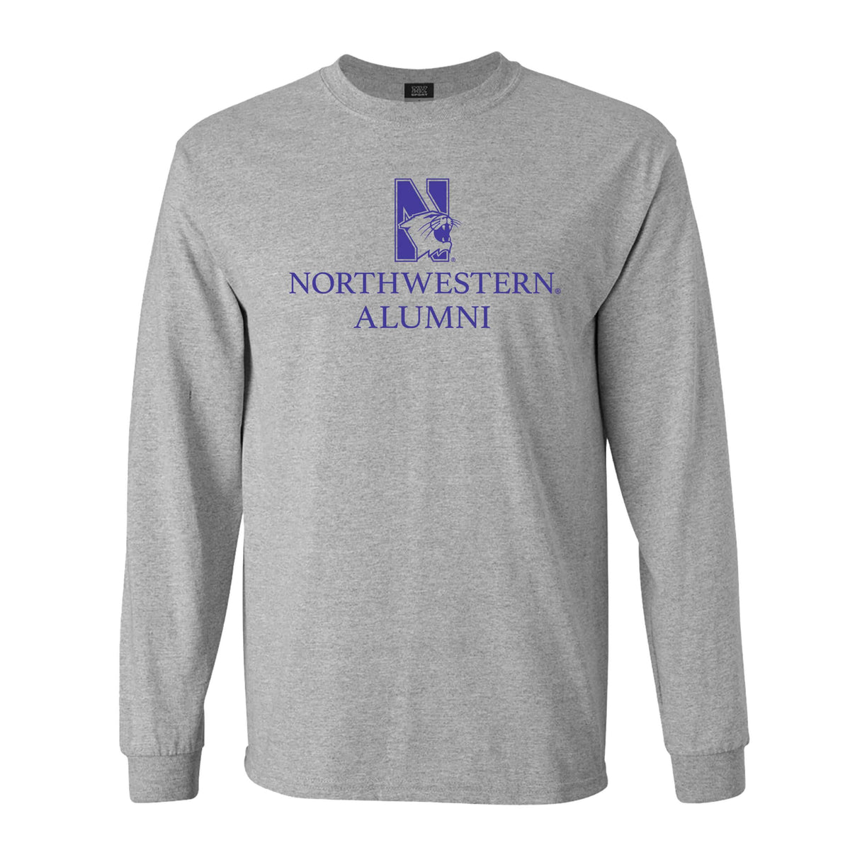 Northwestern University Wildcats Men's MV Heather Grey Classic Long Sleeve Tee with Northwestern Alumni & N-Cat Design