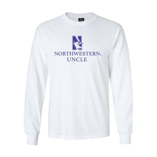 Northwestern University Wildcats Men's MV White Classic Long Sleeve Tee with Northwestern Uncle & N-Cat Design
