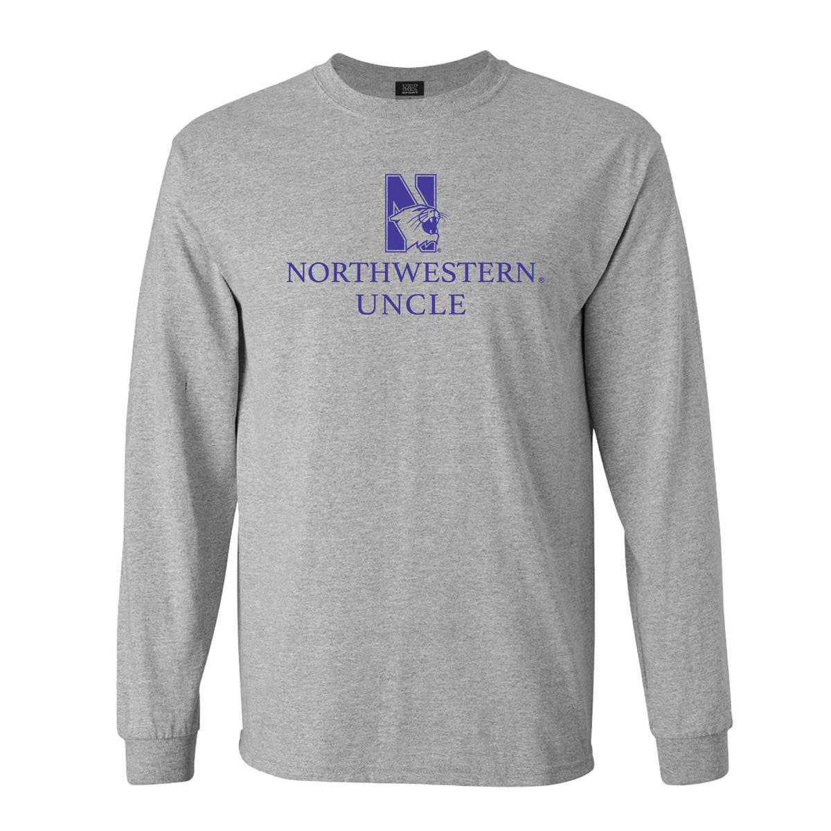 Northwestern University Wildcats Men's MV Heather Grey Classic Long Sleeve Tee with Northwestern Uncle & N-Cat Design