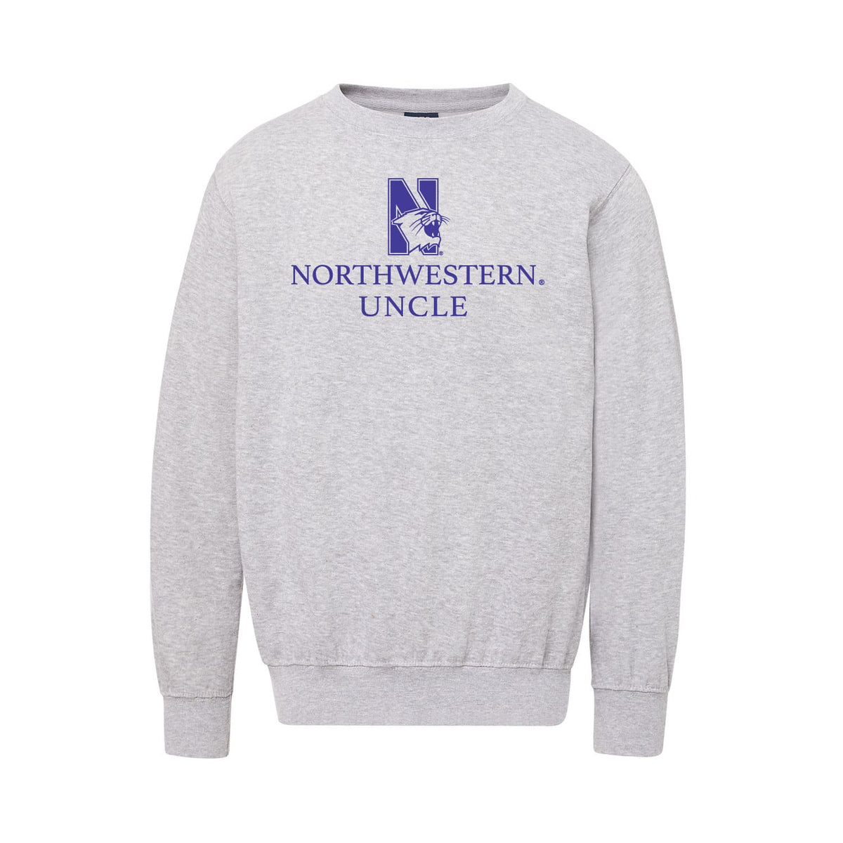 Northwestern University Wildcats Men's MV Fundamental Fleece Heather Grey Crewneck Sweatshirt with Northwestern Uncle & N-Cat Design