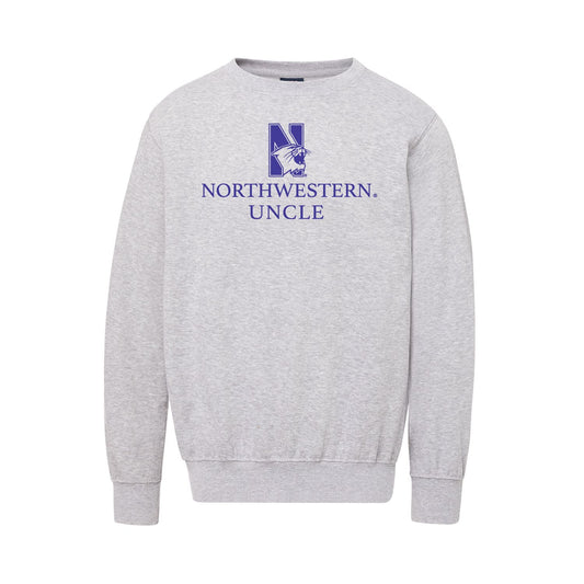 Northwestern University Wildcats Men's MV Fundamental Fleece Heather Grey Crewneck Sweatshirt with Northwestern Uncle & N-Cat Design