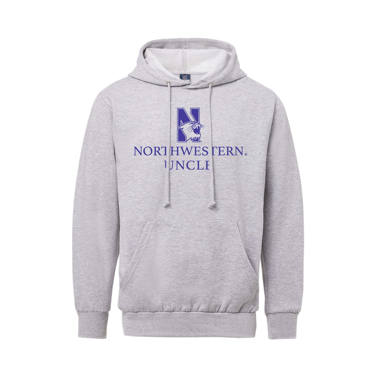 Northwestern University Wildcats Men's MV Fundamental Fleece Heather Grey Hooded Sweatshirt with Northwestern Uncle & N-Cat Design