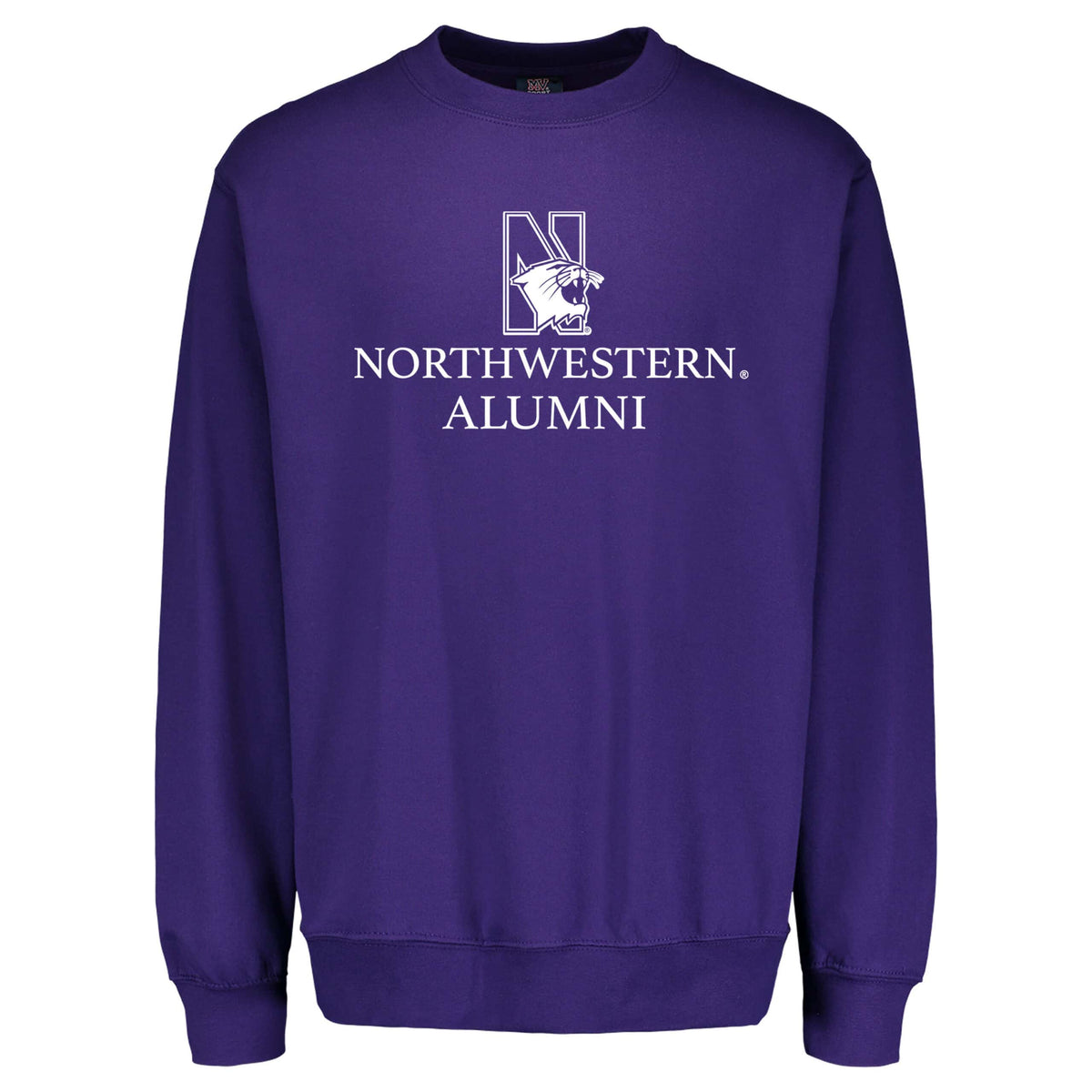 Northwestern University Wildcats Men's MV Fundamental Fleece Purple Crewneck Sweatshirt with Northwestern Alumni & N-Cat Design