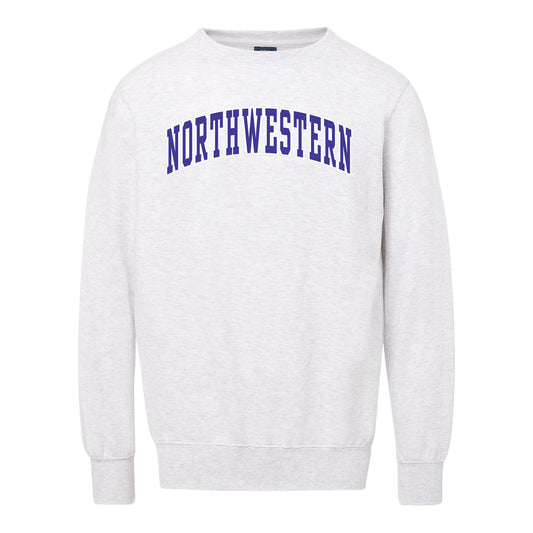 Northwestern University Wildcats Men's MV Fundamental Fleece Marble Heather Crewneck Sweatshirt with Two Color Arch Design