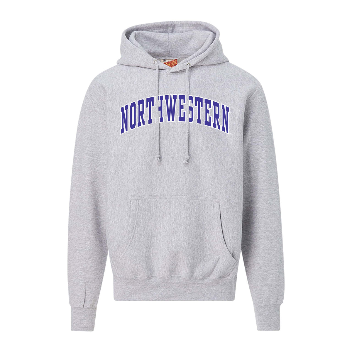Northwestern University Wildcats Men's MV Super-Heavy Pro-Weave Fleece Heather Grey Hooded Sweatshirt with Two Color Arch Design