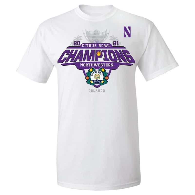 Northwestern University Wildcats Citrus Bowl 2021 Champions Official Locker Room Short Sleeve Tee Shirt