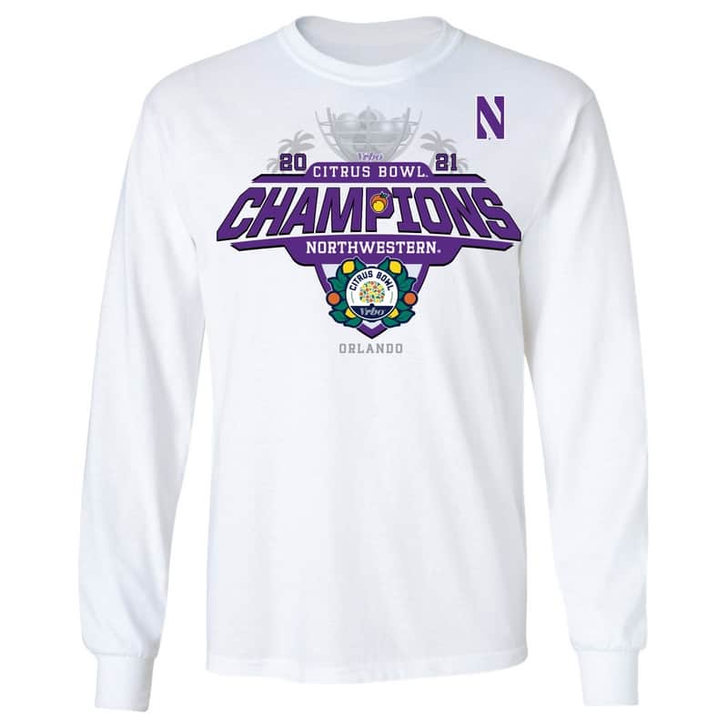 Northwestern University Wildcats Citrus Bowl 2021 Champions Official Locker Room Long Sleeve Tee Shirt