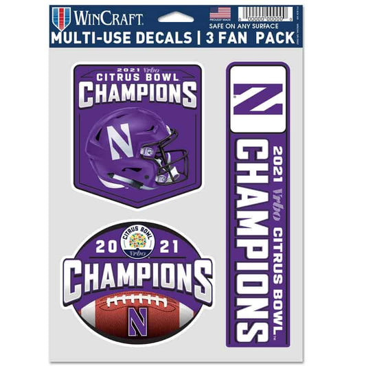 Northwestern University Wildcats Citrus Bowl 2021 Champions 3 Pack Decals