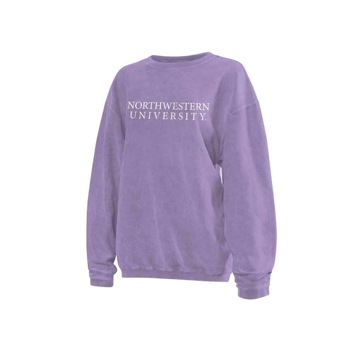 Northwestern University Wildcats Chicka-d Light Lilac Lavender Crewneck Sweatshirt with Distressed Northwestern University Design-2