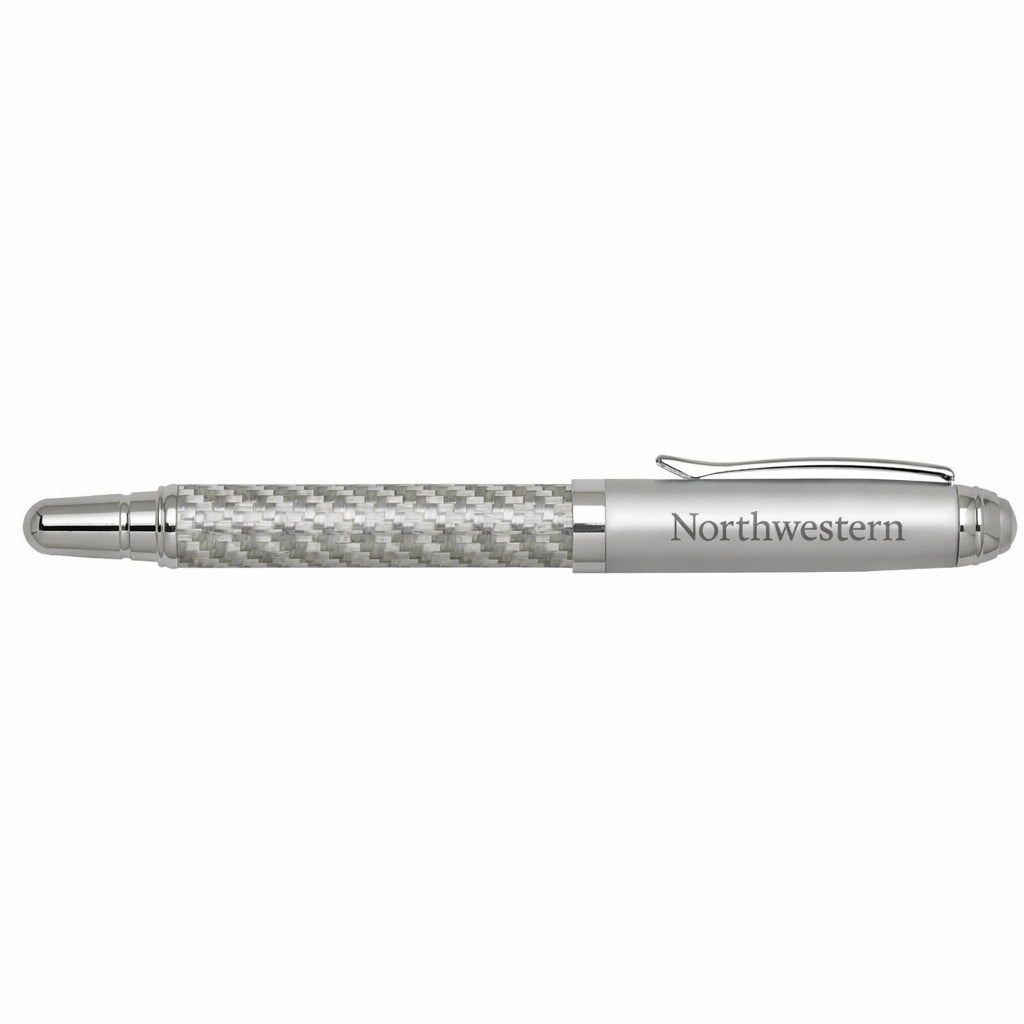 Northwestern University Wildcats Laser Engraved Silver Carbon Fiber Ballpoint Pen with Northwestern University Design
