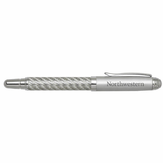 Northwestern University Wildcats Laser Engraved Silver Carbon Fiber Ballpoint Pen with Northwestern University Design