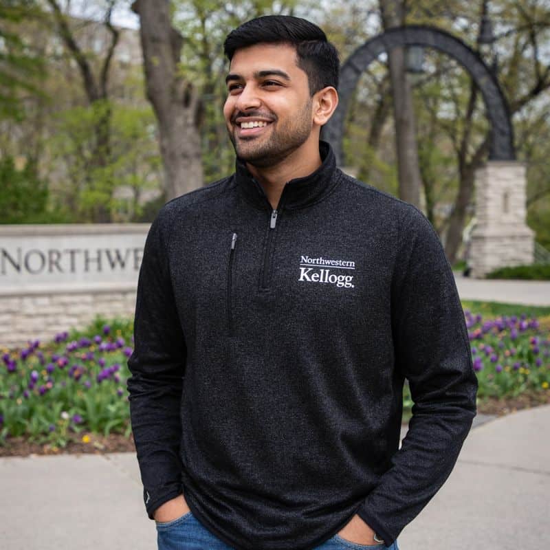 Northwestern I Kellogg Antigua Men's Black Heather Certain 1/4 Zip Pullover-1