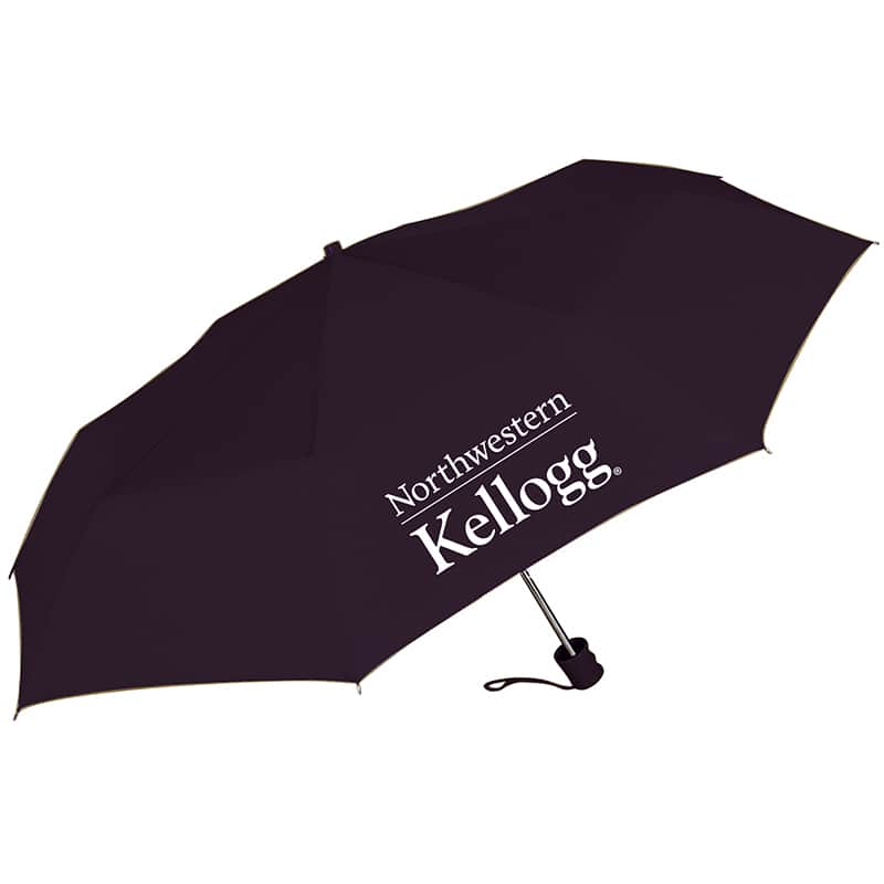 Northwestern I Kellogg 42" Black Super Pocket Mini Folding Umbrella