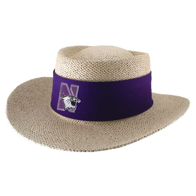 Northwestern University Wildcats Tournament Gambler Hat With Sunblock Lining and Flex-fit Band in Natural Color