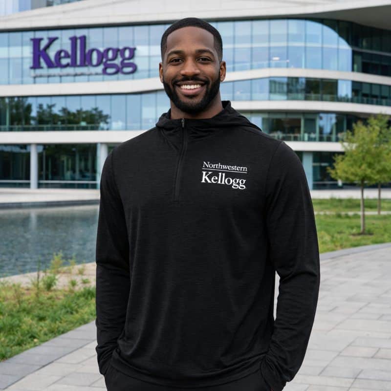 Northwestern I Kellogg Men's Antigua Black Heather Tidy 1/4 Zip Pullover Hood