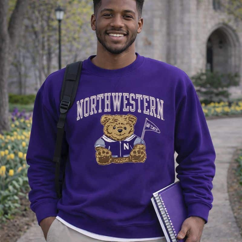 Northwestern University Wildcats Men's Purple Crewneck Sweatshirt with Sitting Bear Design