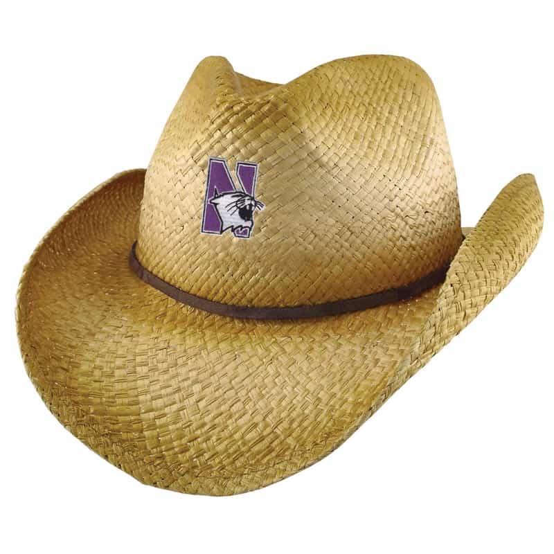 Northwestern University Wildcats Wrangler Distressed Raffia Cowboy Hat With Swede Leather Accent and Flex-fit Band